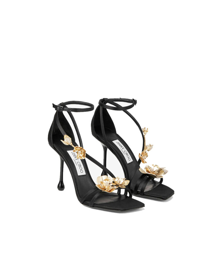 JIMMY CHOO ZEA 95 Womens Gold Floral Satin Sandals1