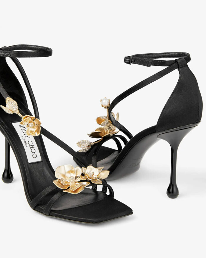 JIMMY CHOO ZEA 95 Womens Gold Floral Satin Sandals2