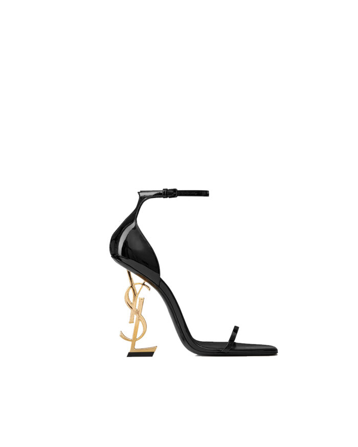 Saint Laurent Calfskin Structured Heel Sandals with YSL Metal Logo