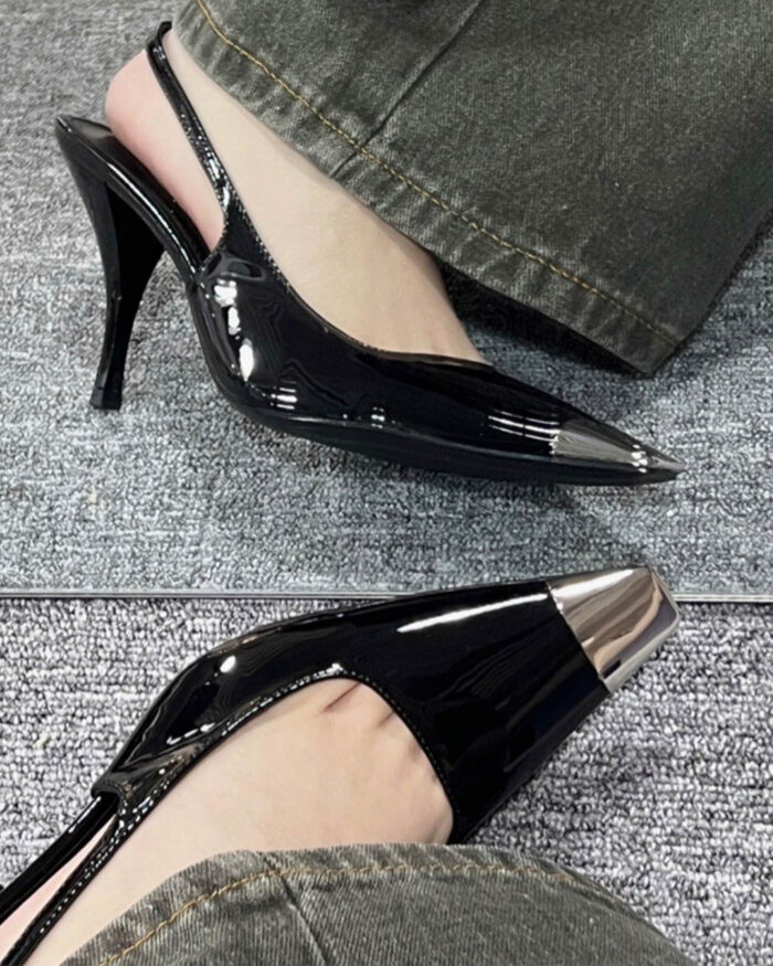 Saint Laurent square pointed toe slingback pumps5