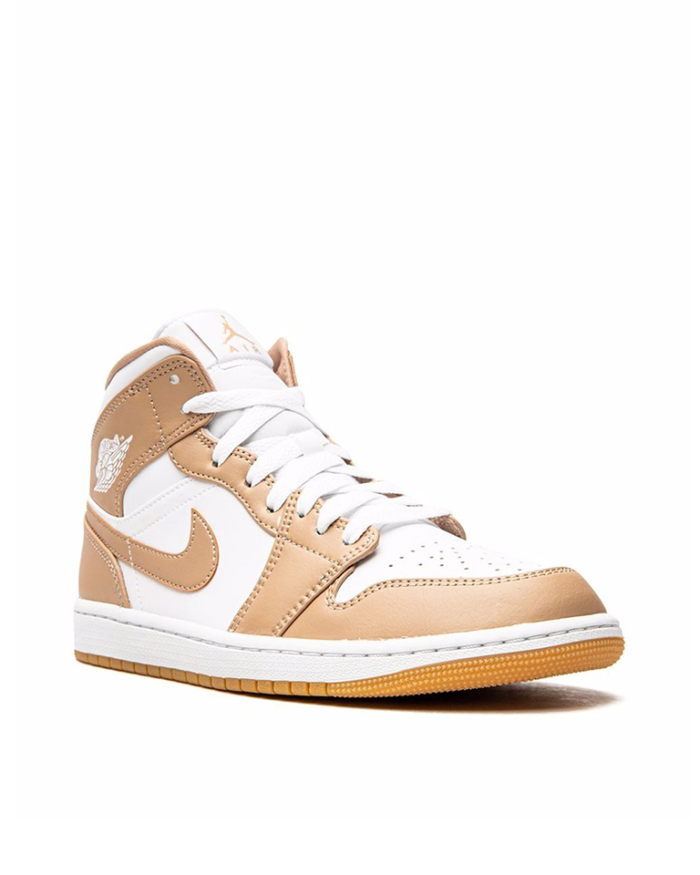 Mens Size 8.5 Nike Air Jordan 1 Mid tan Gum Shoe Hemp White1